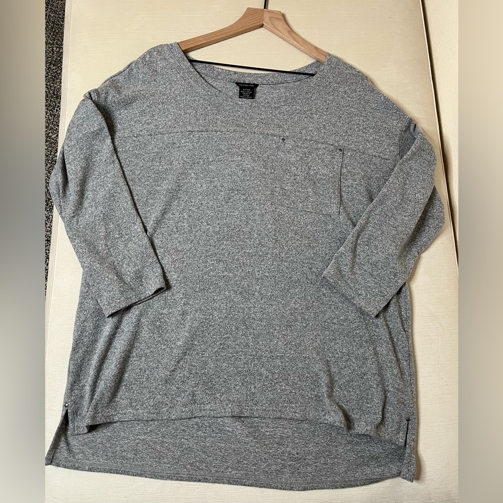 Calvin Klein Tunic Top Heather Gray Relaxed Fit 3/4 Sleeve Minimalist Capsule